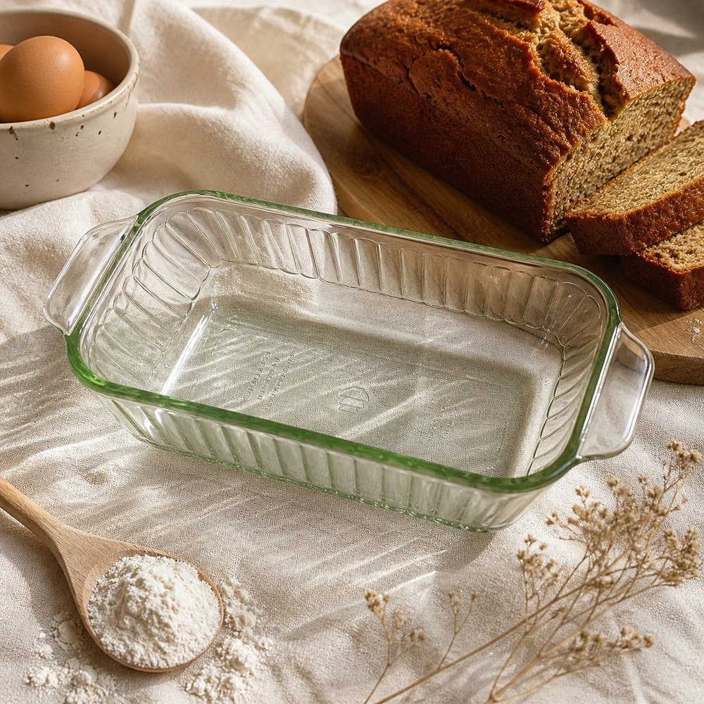 Vintage Pyrex Glass Loaf Pan Green Rim May‎ Glow UV Reactive Untested